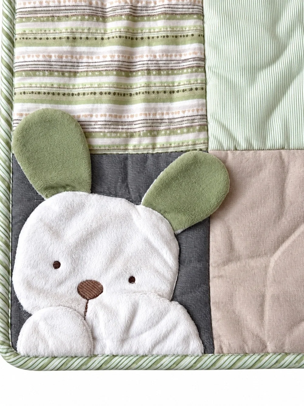 Vintage Baby Crib Quilt Safari Jungle Animals 3D Plush Appliqué Sage Green